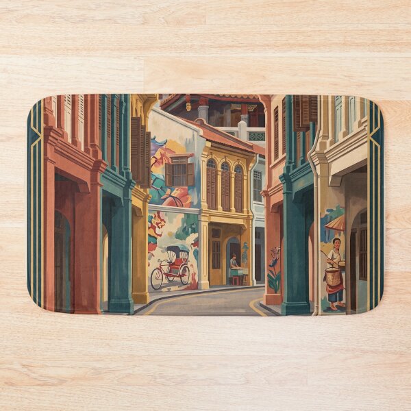 Item preview, Penang Malaysia Vintage Travel Art – George Town Shophouses & Chinese Temple designed and sold by Bomax121.