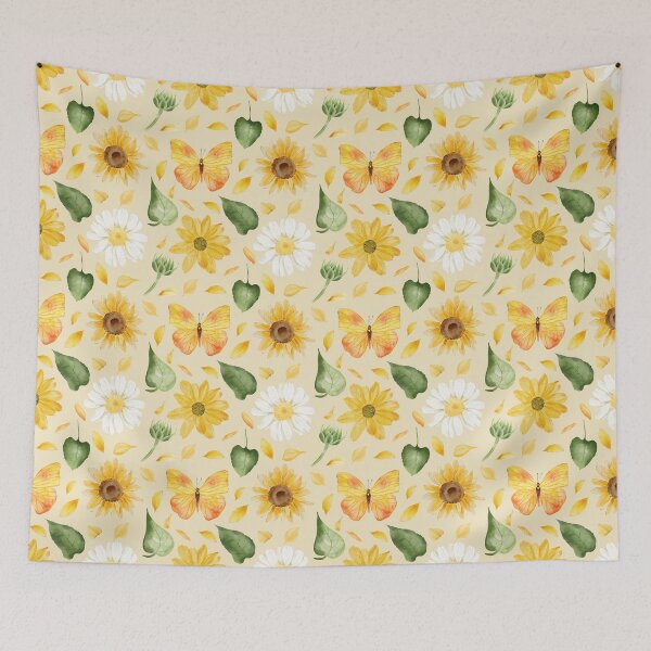 Item preview, Yellow Sunflower & Butterfly Watercolor Seamless Pattern designed and sold by SmallDart Creations.