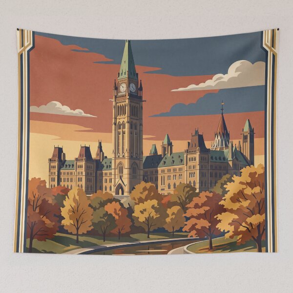 Item preview, Ottawa Canada Vintage Travel Art – Parliament Hill & Rideau Canal designed and sold by Bomax121.