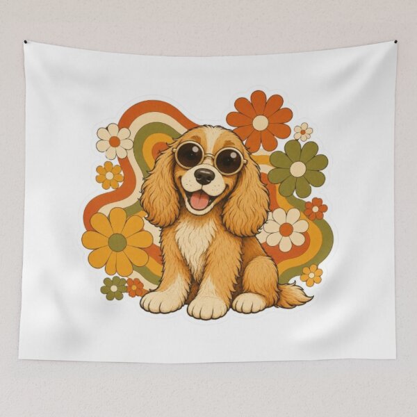 Item preview, Groovy Retro Dog with Sunglasses and Flowers designed and sold by Snurly.