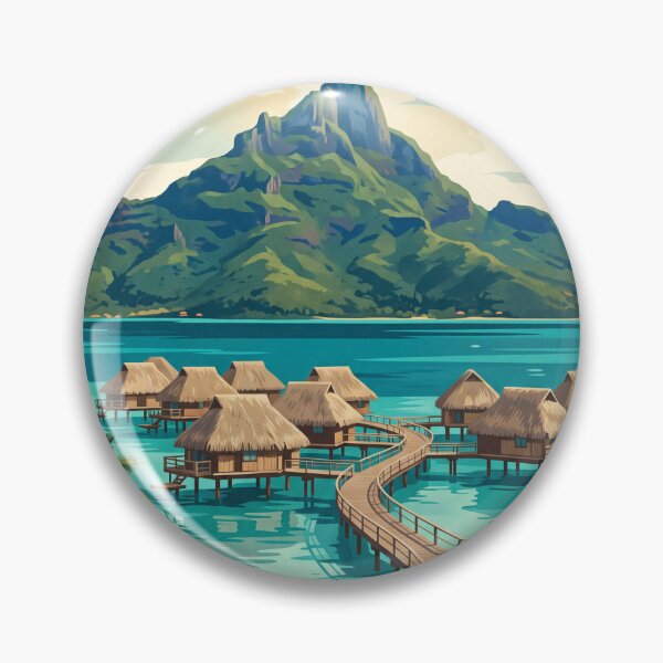 Item preview, Bora Bora French Polynesia Vintage Travel Art – Mount Otemanu & Tropical Lagoon designed and sold by Bomax121.