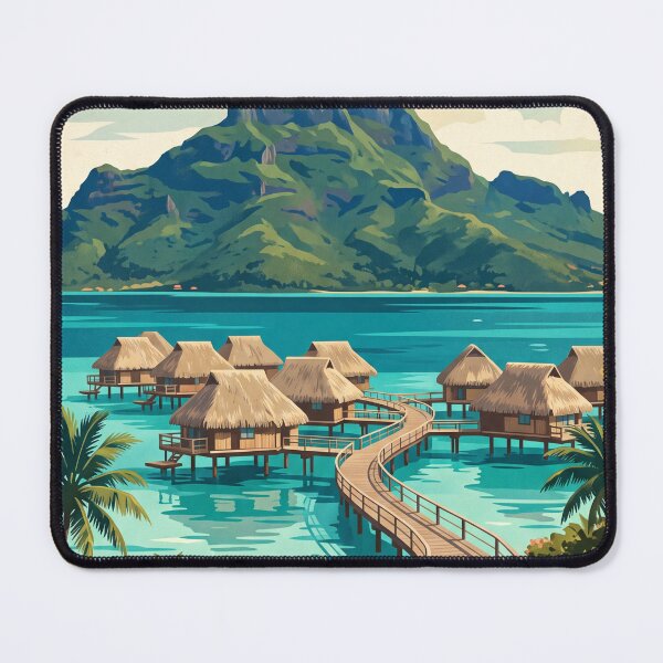 Item preview, Bora Bora French Polynesia Vintage Travel Art – Mount Otemanu & Tropical Lagoon designed and sold by Bomax121.