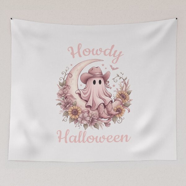 Item preview, Pinkoween Cowboy Ghost on Floral Moon Howdy Halloween designed and sold by MythicCotton.