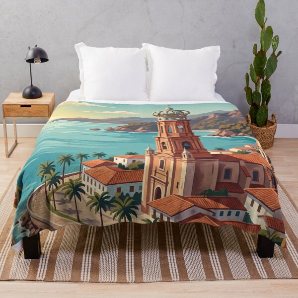 Item preview, Puerto Vallarta Mexico Vintage Travel Art – Coastal Church & Pacific Seafront designed and sold by Bomax121.