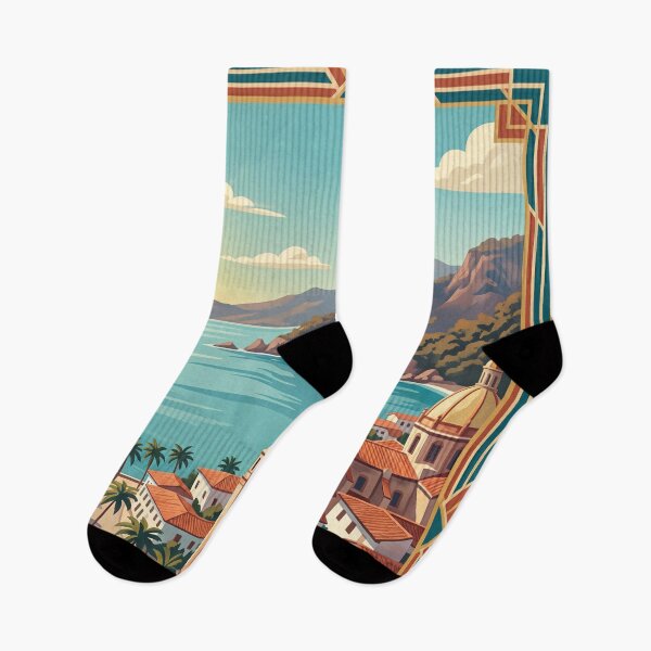 Item preview, Puerto Vallarta Mexico Vintage Travel Art – Coastal Church & Pacific Seafront designed and sold by Bomax121.