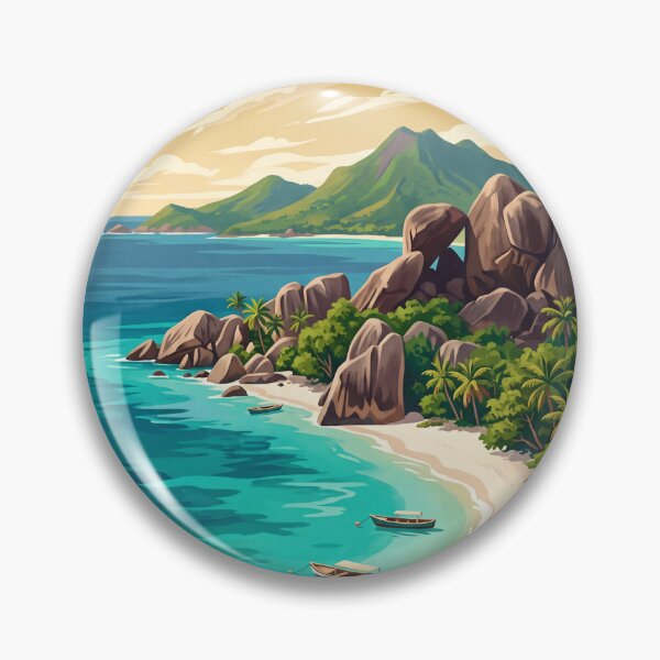 Item preview, Victoria Seychelles Vintage Travel Art – Mahé Tropical Coast & Granite Beach designed and sold by Bomax121.