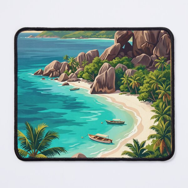 Item preview, Victoria Seychelles Vintage Travel Art – Mahé Tropical Coast & Granite Beach designed and sold by Bomax121.