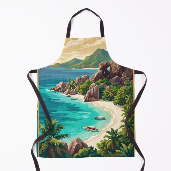 Item preview, Victoria Seychelles Vintage Travel Art – Mahé Tropical Coast & Granite Beach designed and sold by Bomax121.