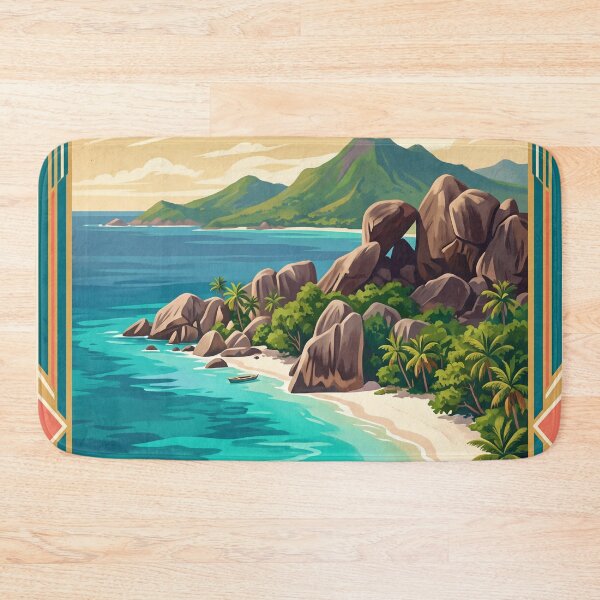 Item preview, Victoria Seychelles Vintage Travel Art – Mahé Tropical Coast & Granite Beach designed and sold by Bomax121.
