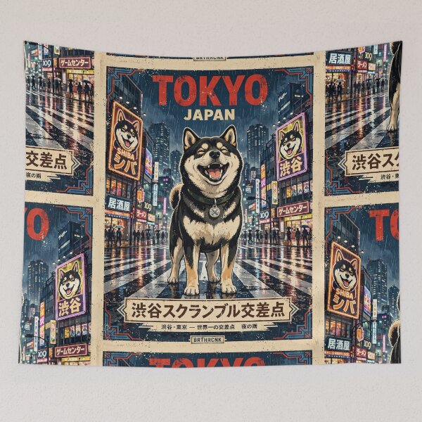 Item preview, Tokyo Japan - Giant Happy Shiba Dog at Shibuya Crossing Vintage Poster designed and sold by BRTHRCNK01.