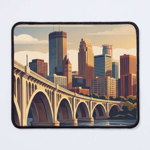Item preview, Minneapolis USA Vintage Travel Art – Stone Arch Bridge & Mississippi River Skyline designed and sold by Bomax121.