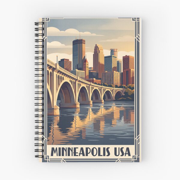 Item preview, Minneapolis USA Vintage Travel Art – Stone Arch Bridge & Mississippi River Skyline designed and sold by Bomax121.