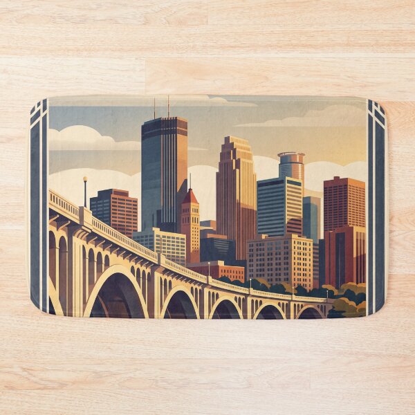 Item preview, Minneapolis USA Vintage Travel Art – Stone Arch Bridge & Mississippi River Skyline designed and sold by Bomax121.