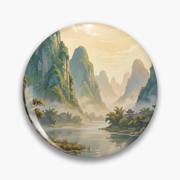 Item preview, Guilin China Vintage Travel Art – Li River, Karst Mountains & Bamboo Raft designed and sold by Bomax121.