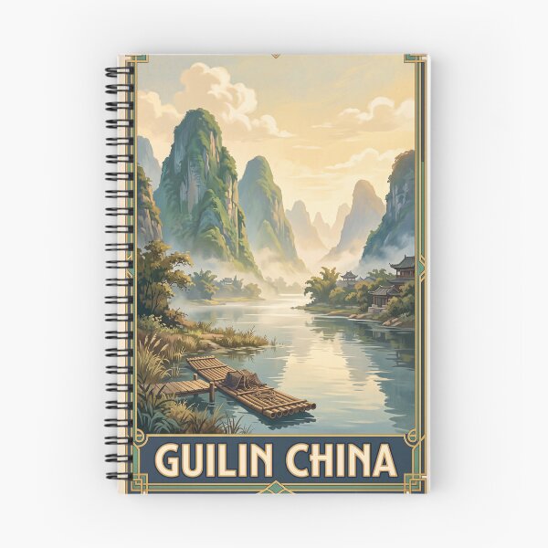 Item preview, Guilin China Vintage Travel Art – Li River, Karst Mountains & Bamboo Raft designed and sold by Bomax121.