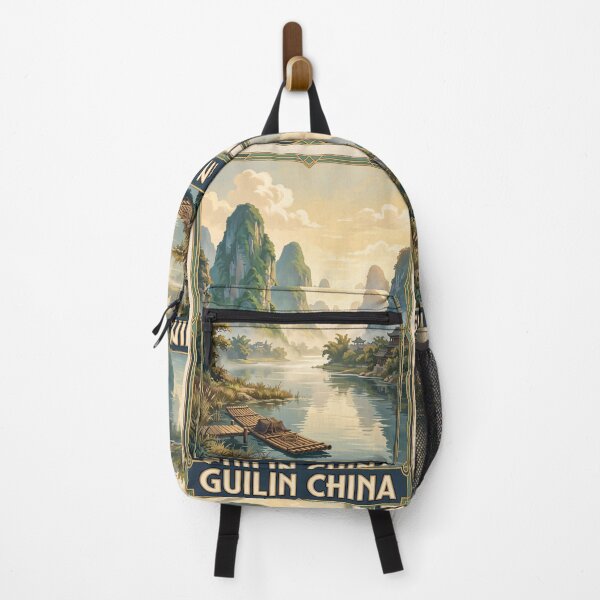 Item preview, Guilin China Vintage Travel Art – Li River, Karst Mountains & Bamboo Raft designed and sold by Bomax121.