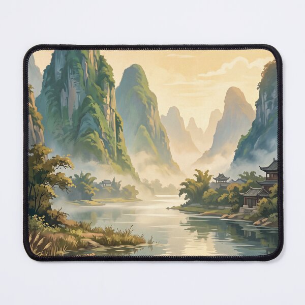 Item preview, Guilin China Vintage Travel Art – Li River, Karst Mountains & Bamboo Raft designed and sold by Bomax121.