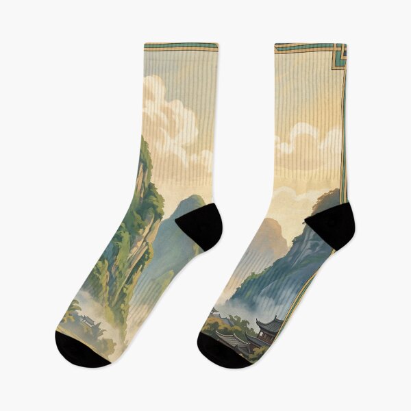 Item preview, Guilin China Vintage Travel Art – Li River, Karst Mountains & Bamboo Raft designed and sold by Bomax121.