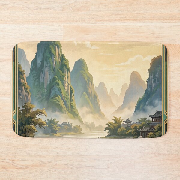 Item preview, Guilin China Vintage Travel Art – Li River, Karst Mountains & Bamboo Raft designed and sold by Bomax121.