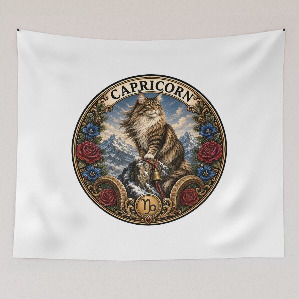 Item preview, Capricorn Cat Celestial Zodiac Mountain Goat designed and sold by Old's Cool Cat Studio.