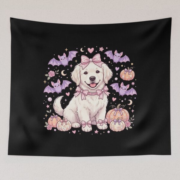 Item preview, Coquette Bow Pastel Halloween Dog Cute Preppy Pink Ghost Dog designed and sold by KreatoLab.