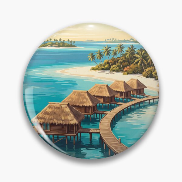Item preview, Malé Maldives Vintage Travel Art – Tropical Lagoon & Overwater Bungalows designed and sold by Bomax121.