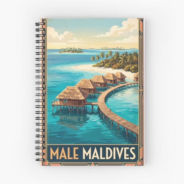 Item preview, Malé Maldives Vintage Travel Art – Tropical Lagoon & Overwater Bungalows designed and sold by Bomax121.
