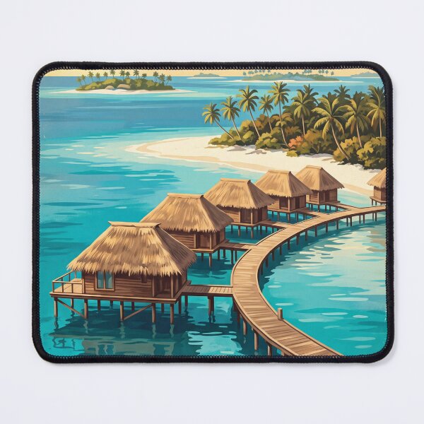 Item preview, Malé Maldives Vintage Travel Art – Tropical Lagoon & Overwater Bungalows designed and sold by Bomax121.