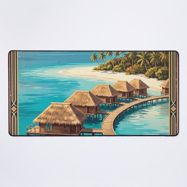 Item preview, Malé Maldives Vintage Travel Art – Tropical Lagoon & Overwater Bungalows designed and sold by Bomax121.