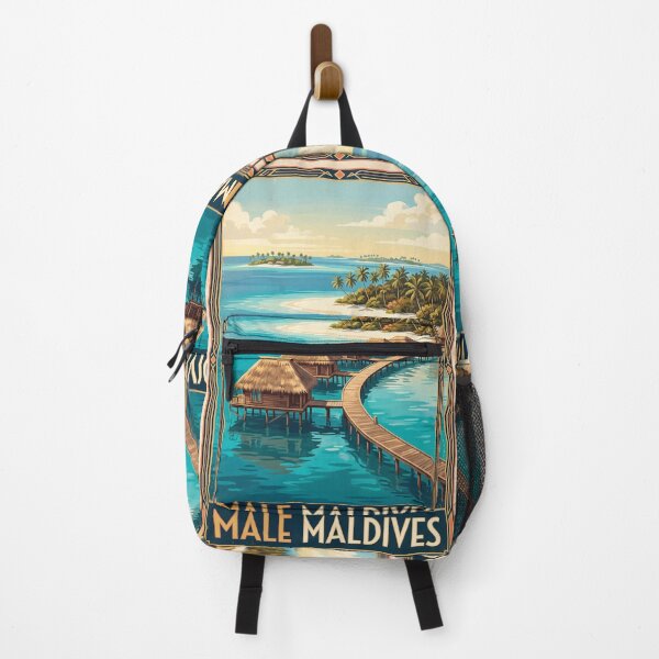 Item preview, Malé Maldives Vintage Travel Art – Tropical Lagoon & Overwater Bungalows designed and sold by Bomax121.