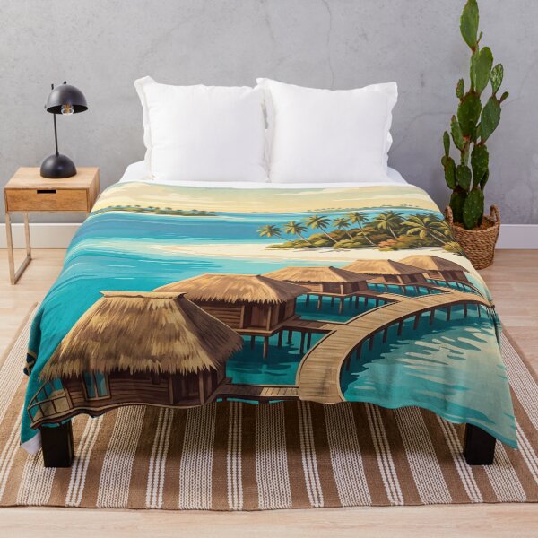 Item preview, Malé Maldives Vintage Travel Art – Tropical Lagoon & Overwater Bungalows designed and sold by Bomax121.