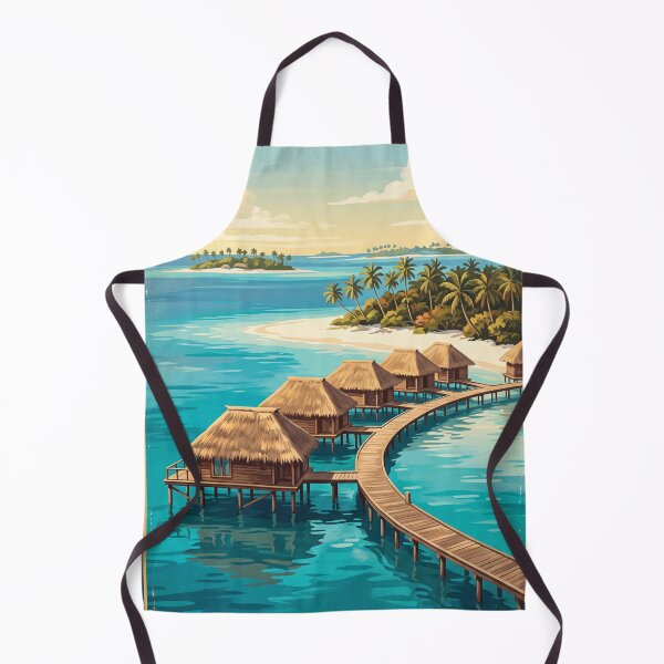 Item preview, Malé Maldives Vintage Travel Art – Tropical Lagoon & Overwater Bungalows designed and sold by Bomax121.