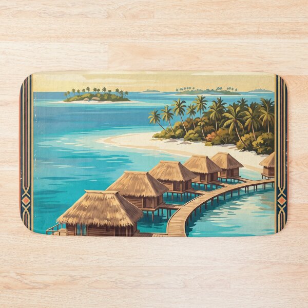 Item preview, Malé Maldives Vintage Travel Art – Tropical Lagoon & Overwater Bungalows designed and sold by Bomax121.