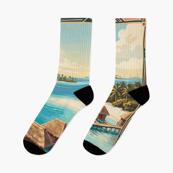 Item preview, Malé Maldives Vintage Travel Art – Tropical Lagoon & Overwater Bungalows designed and sold by Bomax121.