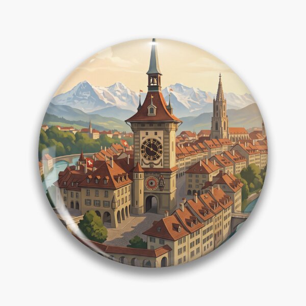 Item preview, Bern Switzerland Vintage Travel Art – Zytglogge, Aare River & Historic Old Town designed and sold by Bomax121.