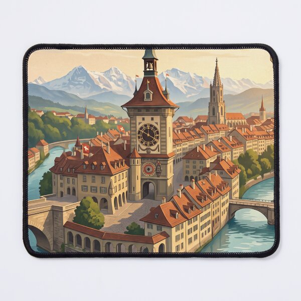Item preview, Bern Switzerland Vintage Travel Art – Zytglogge, Aare River & Historic Old Town designed and sold by Bomax121.