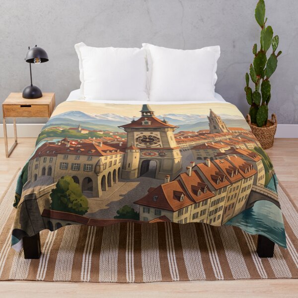 Item preview, Bern Switzerland Vintage Travel Art – Zytglogge, Aare River & Historic Old Town designed and sold by Bomax121.