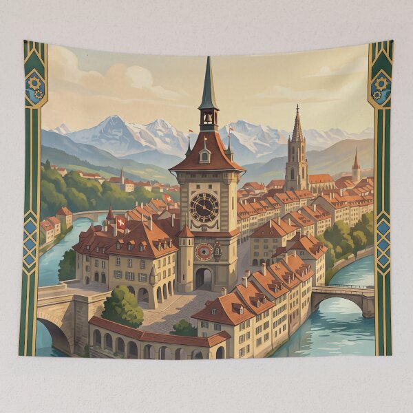 Item preview, Bern Switzerland Vintage Travel Art – Zytglogge, Aare River & Historic Old Town designed and sold by Bomax121.