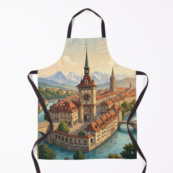 Item preview, Bern Switzerland Vintage Travel Art – Zytglogge, Aare River & Historic Old Town designed and sold by Bomax121.