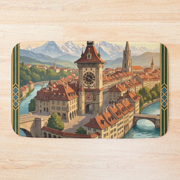 Item preview, Bern Switzerland Vintage Travel Art – Zytglogge, Aare River & Historic Old Town designed and sold by Bomax121.