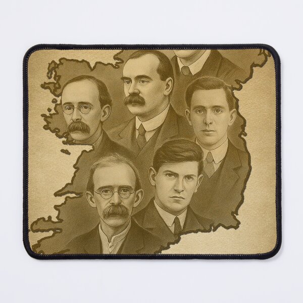 Item preview, Ireland Map Portrait Collage – Irish Revolutionary Leaders Pencil Art Print designed and sold by ConorKeeganArt.