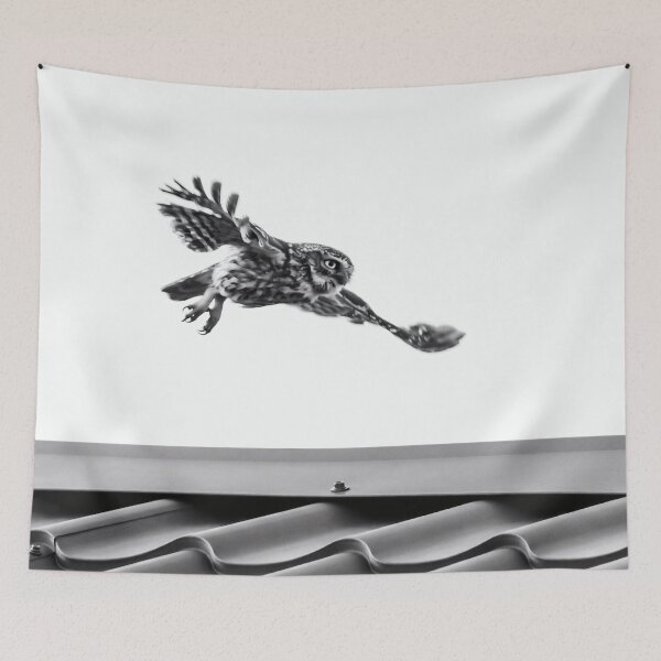 Item preview, Owl in Flight Black and White Wildlife Action designed and sold by ElinaArtPhoto.