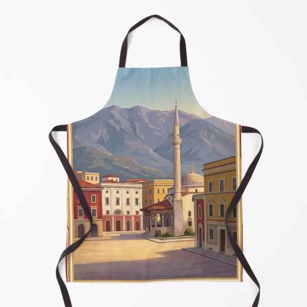 Item preview, Tirana Albania Vintage Travel Art – Et’hem Bey Mosque & Dajti Mountain designed and sold by Bomax121.