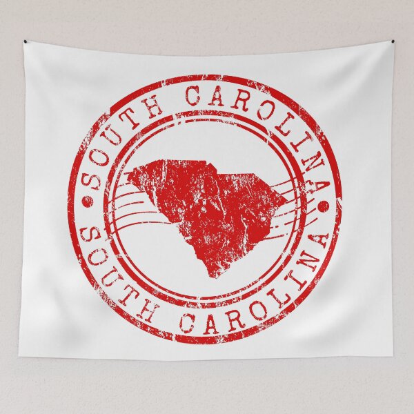 Aperçu de l'œuvre South Carolina State Map Vintage Red Rubber Stamp créée et vendue par chaaval.