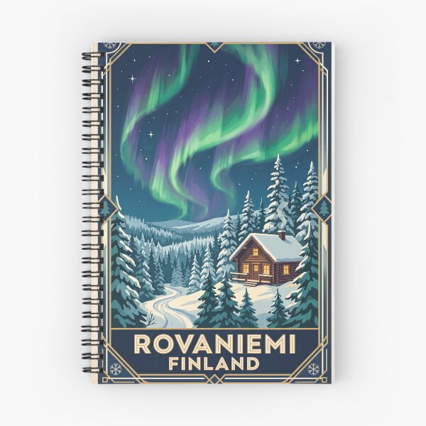 Item preview, Rovaniemi Finland Vintage Travel Art – Northern Lights & Lapland Winter Cabin designed and sold by Bomax121.