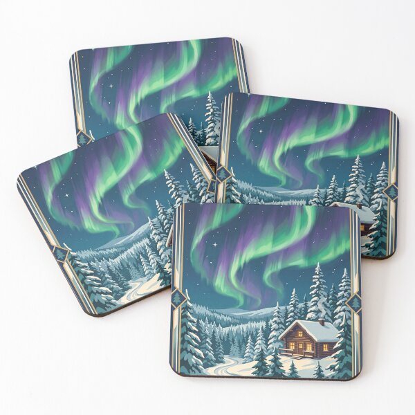 Item preview, Rovaniemi Finland Vintage Travel Art – Northern Lights & Lapland Winter Cabin designed and sold by Bomax121.