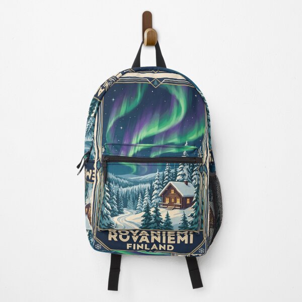 Item preview, Rovaniemi Finland Vintage Travel Art – Northern Lights & Lapland Winter Cabin designed and sold by Bomax121.