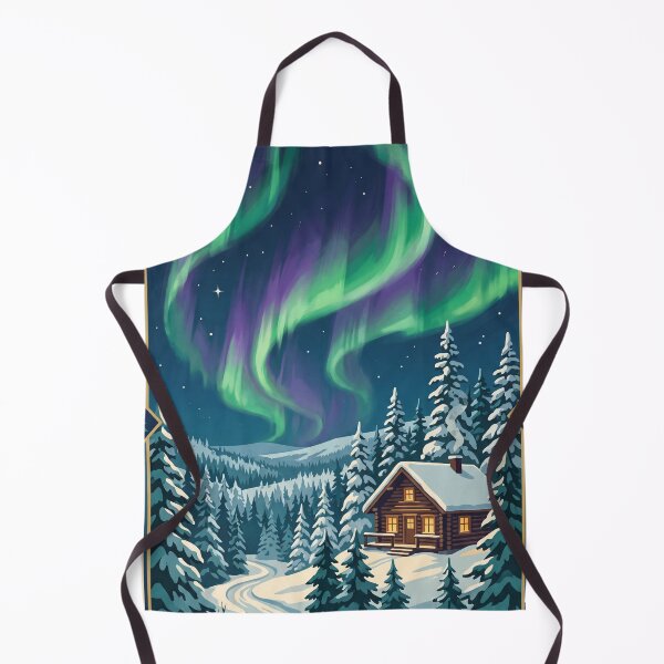 Item preview, Rovaniemi Finland Vintage Travel Art – Northern Lights & Lapland Winter Cabin designed and sold by Bomax121.