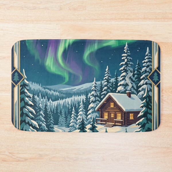 Item preview, Rovaniemi Finland Vintage Travel Art – Northern Lights & Lapland Winter Cabin designed and sold by Bomax121.