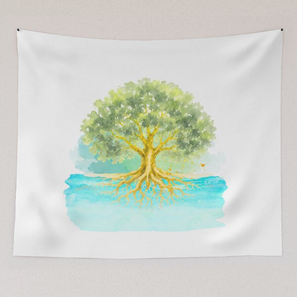 Aperçu de l'œuvre Golden Tree in Blue Water créée et vendue par BloomWears.